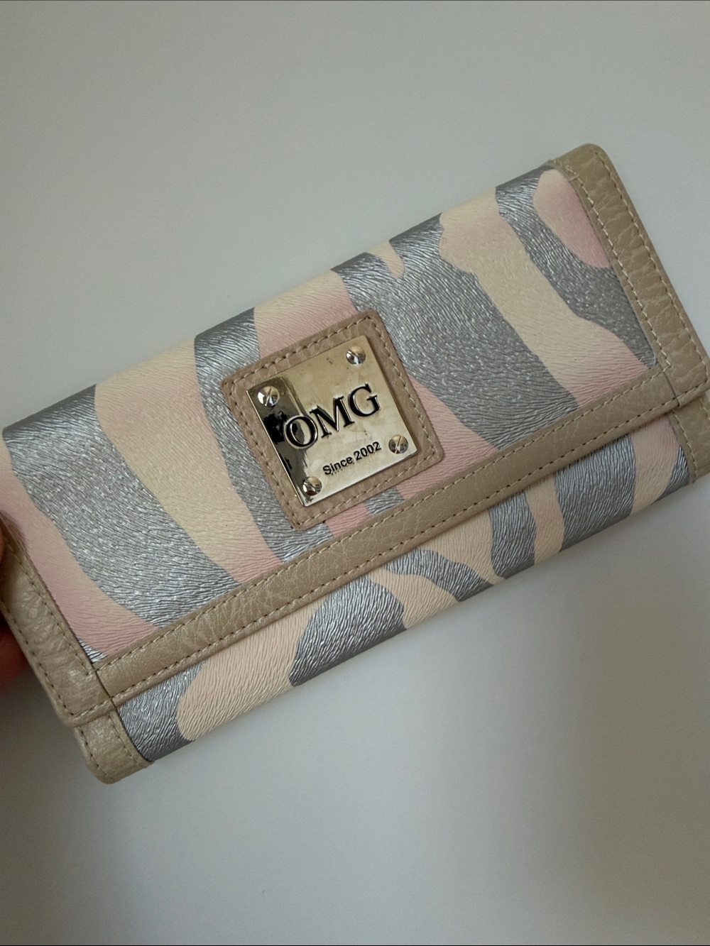 OMG Pink & Silver Zebra-Print Continental Wallet